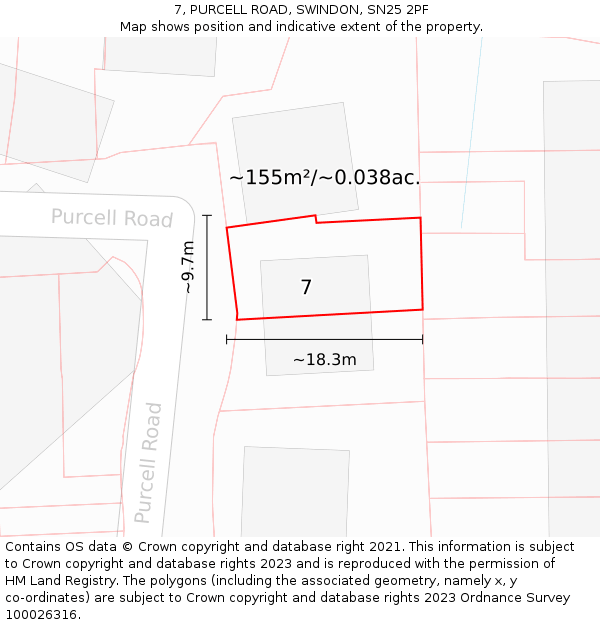 7, PURCELL ROAD, SWINDON, SN25 2PF: Plot and title map