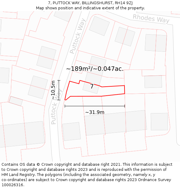 7, PUTTOCK WAY, BILLINGSHURST, RH14 9ZJ: Plot and title map
