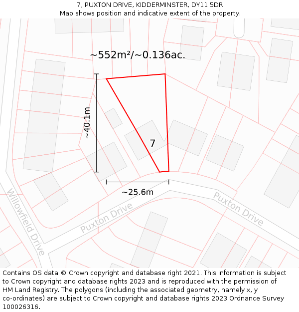 7, PUXTON DRIVE, KIDDERMINSTER, DY11 5DR: Plot and title map