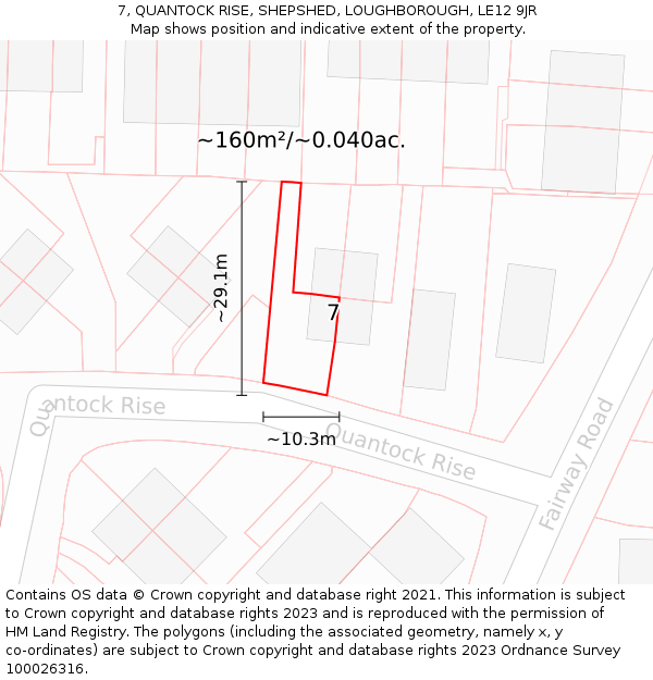 7, QUANTOCK RISE, SHEPSHED, LOUGHBOROUGH, LE12 9JR: Plot and title map
