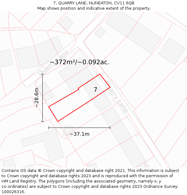7, QUARRY LANE, NUNEATON, CV11 6QB: Plot and title map