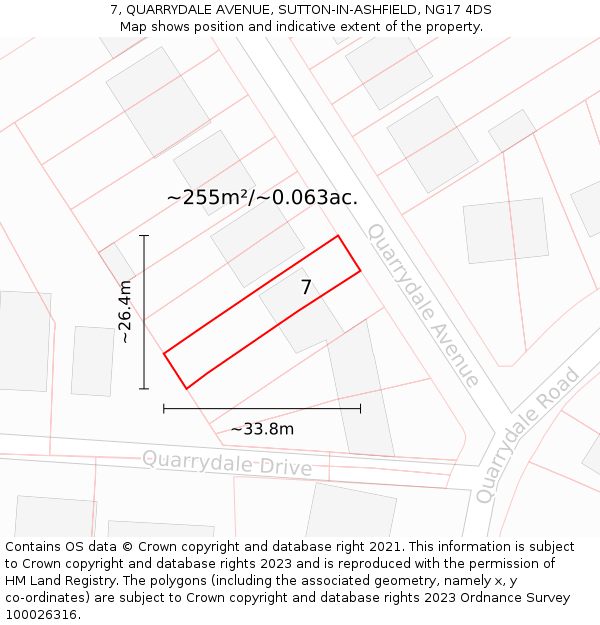 7, QUARRYDALE AVENUE, SUTTON-IN-ASHFIELD, NG17 4DS: Plot and title map
