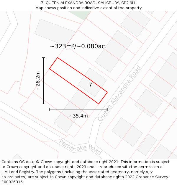 7, QUEEN ALEXANDRA ROAD, SALISBURY, SP2 9LL: Plot and title map