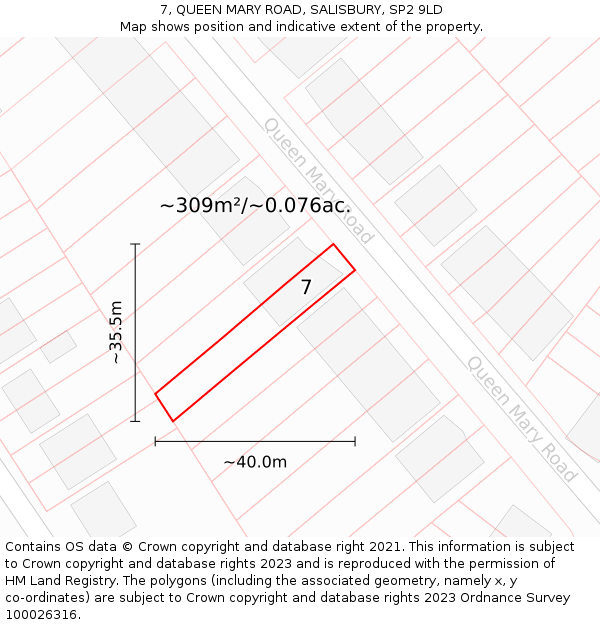 7, QUEEN MARY ROAD, SALISBURY, SP2 9LD: Plot and title map