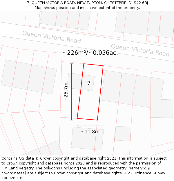 7, QUEEN VICTORIA ROAD, NEW TUPTON, CHESTERFIELD, S42 6BJ: Plot and title map