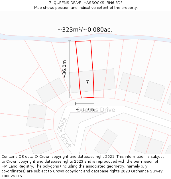 7, QUEENS DRIVE, HASSOCKS, BN6 8DF: Plot and title map