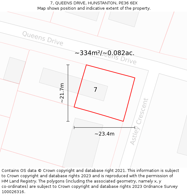 7, QUEENS DRIVE, HUNSTANTON, PE36 6EX: Plot and title map