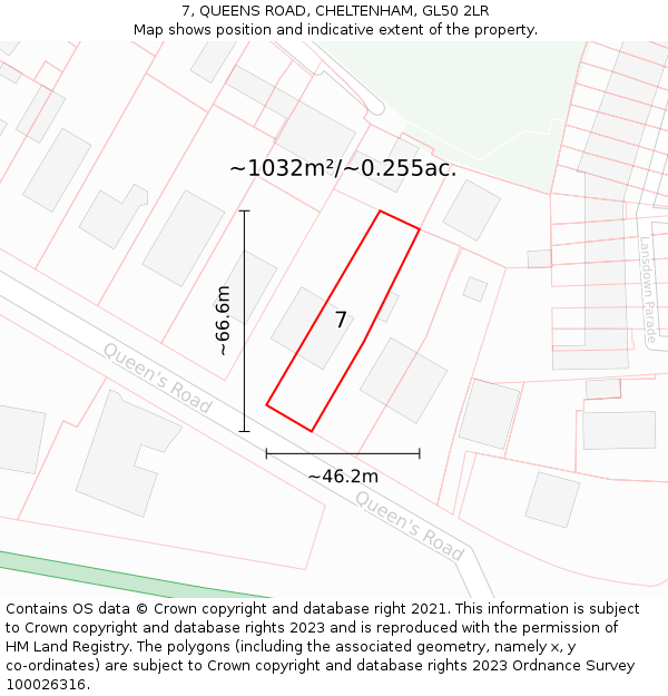 7, QUEENS ROAD, CHELTENHAM, GL50 2LR: Plot and title map