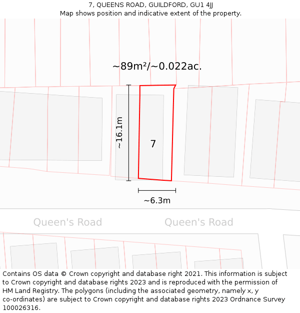 7, QUEENS ROAD, GUILDFORD, GU1 4JJ: Plot and title map