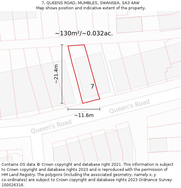 7, QUEENS ROAD, MUMBLES, SWANSEA, SA3 4AW: Plot and title map
