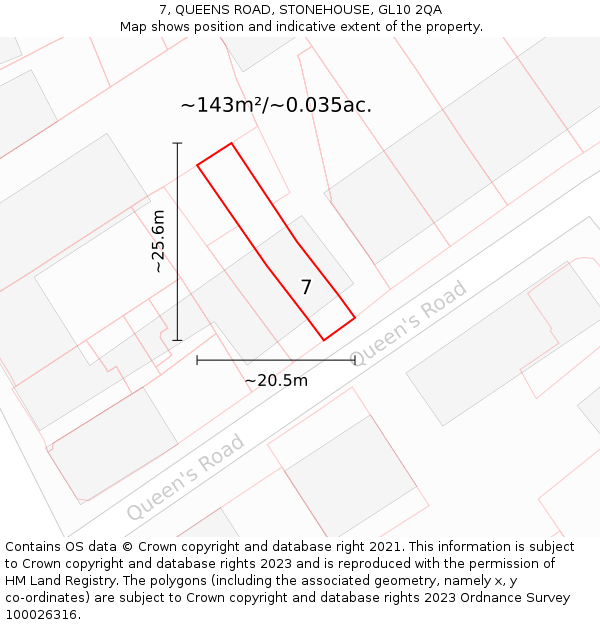7, QUEENS ROAD, STONEHOUSE, GL10 2QA: Plot and title map