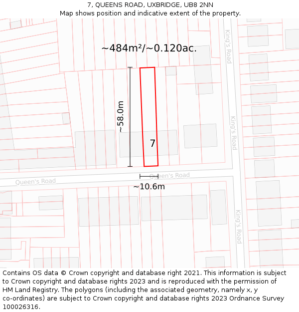 7, QUEENS ROAD, UXBRIDGE, UB8 2NN: Plot and title map