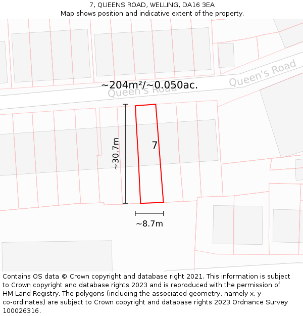 7, QUEENS ROAD, WELLING, DA16 3EA: Plot and title map