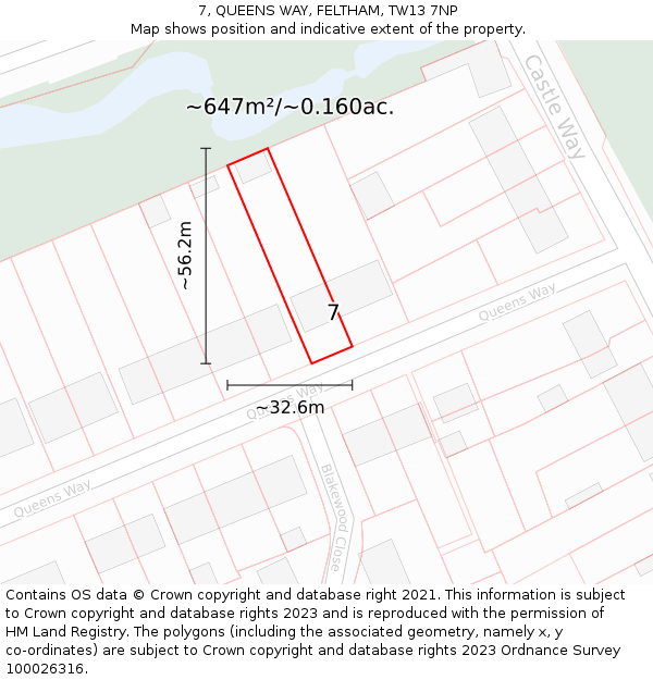 7, QUEENS WAY, FELTHAM, TW13 7NP: Plot and title map