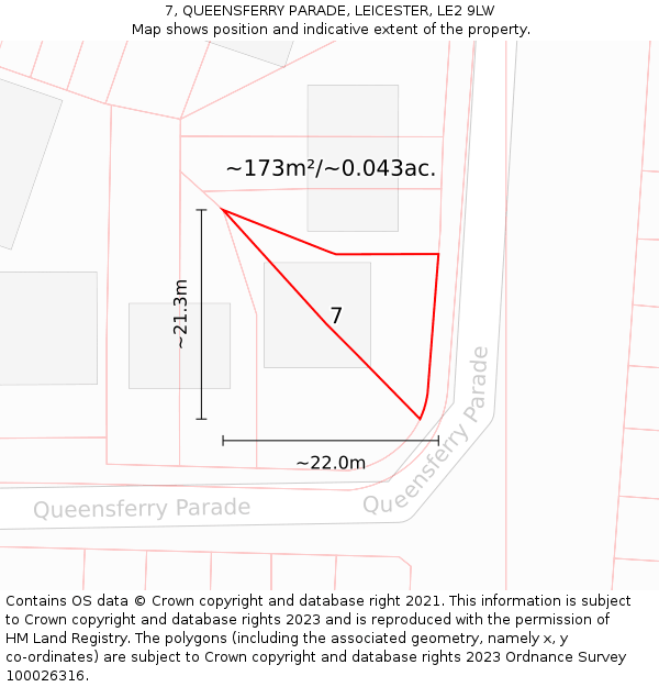 7, QUEENSFERRY PARADE, LEICESTER, LE2 9LW: Plot and title map