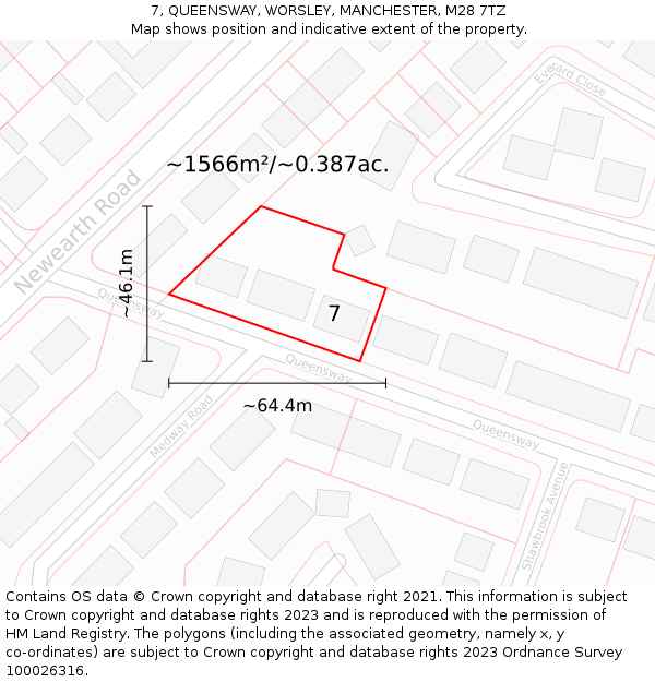 7, QUEENSWAY, WORSLEY, MANCHESTER, M28 7TZ: Plot and title map