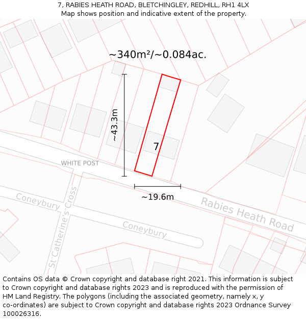 7, RABIES HEATH ROAD, BLETCHINGLEY, REDHILL, RH1 4LX: Plot and title map
