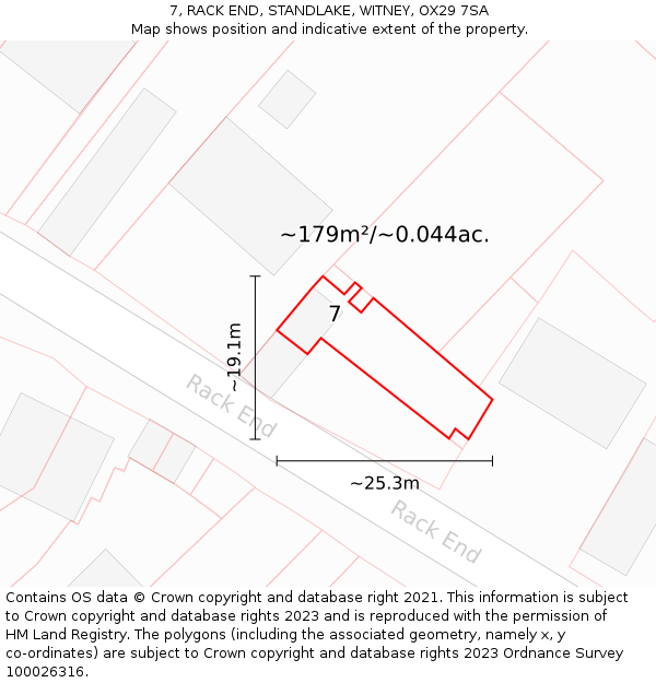7, RACK END, STANDLAKE, WITNEY, OX29 7SA: Plot and title map