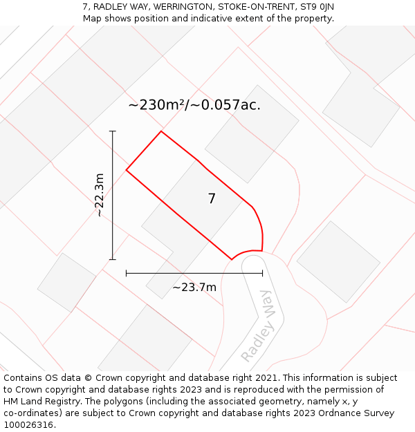 7, RADLEY WAY, WERRINGTON, STOKE-ON-TRENT, ST9 0JN: Plot and title map