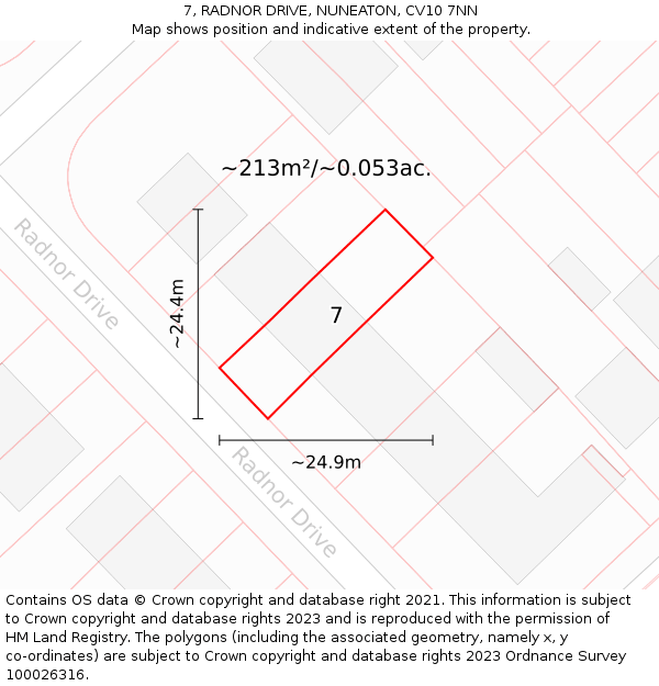 7, RADNOR DRIVE, NUNEATON, CV10 7NN: Plot and title map