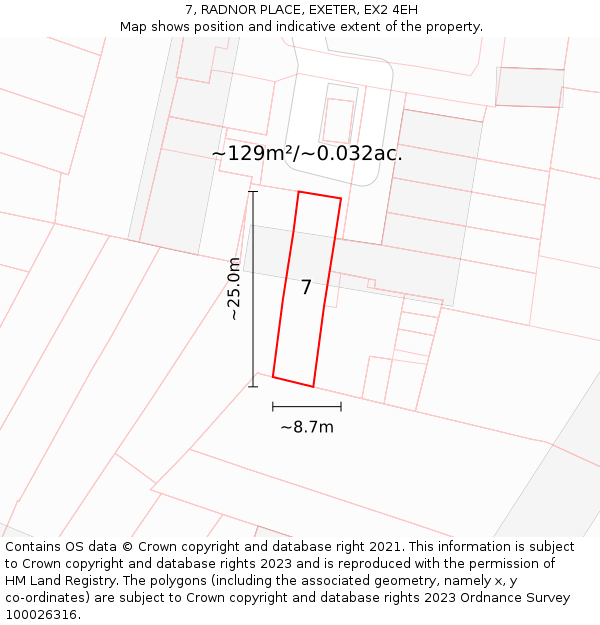 7, RADNOR PLACE, EXETER, EX2 4EH: Plot and title map