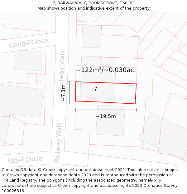 7, RAILWAY WALK, BROMSGROVE, B60 3GJ: Plot and title map