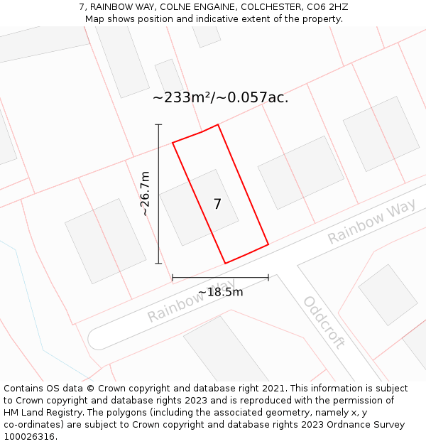 7, RAINBOW WAY, COLNE ENGAINE, COLCHESTER, CO6 2HZ: Plot and title map