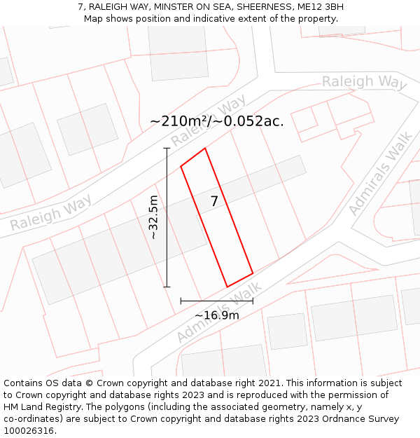 7, RALEIGH WAY, MINSTER ON SEA, SHEERNESS, ME12 3BH: Plot and title map
