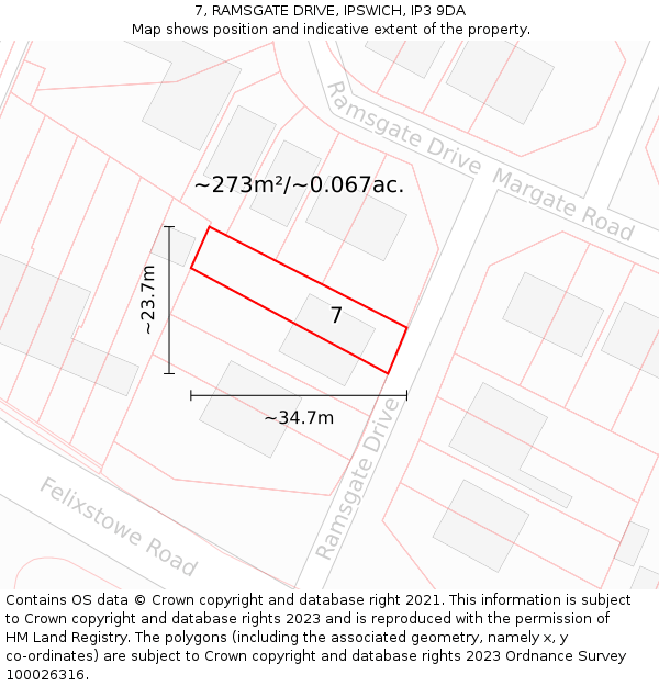 7, RAMSGATE DRIVE, IPSWICH, IP3 9DA: Plot and title map