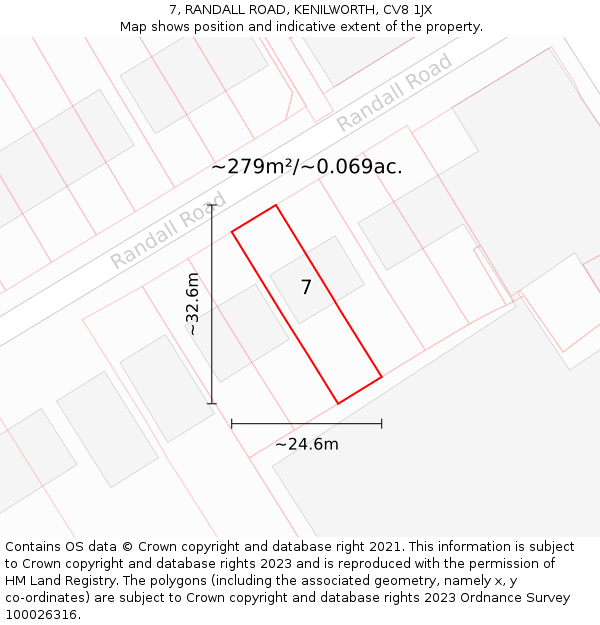 7, RANDALL ROAD, KENILWORTH, CV8 1JX: Plot and title map