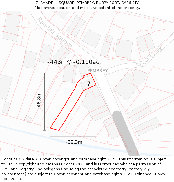 7, RANDELL SQUARE, PEMBREY, BURRY PORT, SA16 0TY: Plot and title map