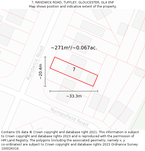 7, RANDWICK ROAD, TUFFLEY, GLOUCESTER, GL4 0NF: Plot and title map