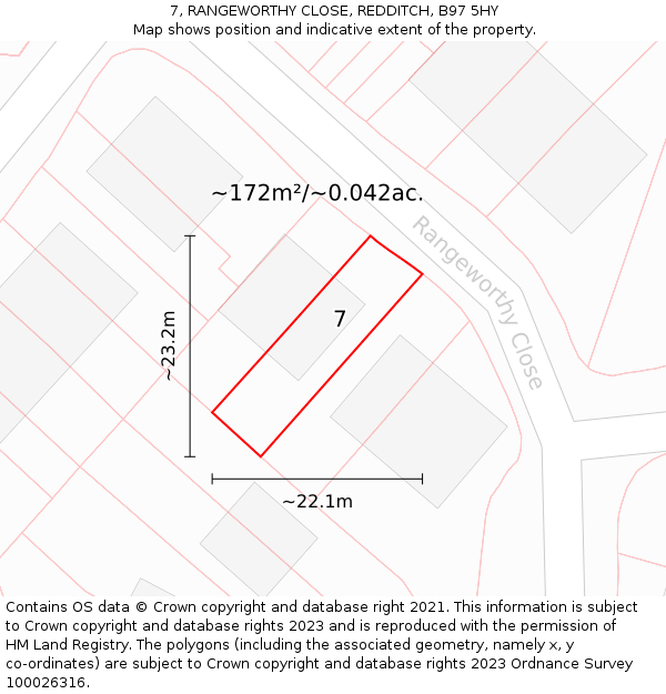 7, RANGEWORTHY CLOSE, REDDITCH, B97 5HY: Plot and title map