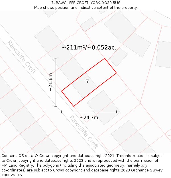 7, RAWCLIFFE CROFT, YORK, YO30 5US: Plot and title map