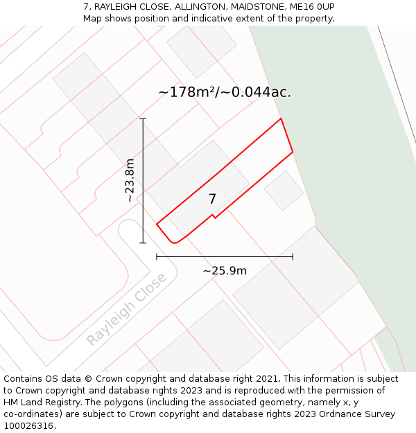 7, RAYLEIGH CLOSE, ALLINGTON, MAIDSTONE, ME16 0UP: Plot and title map