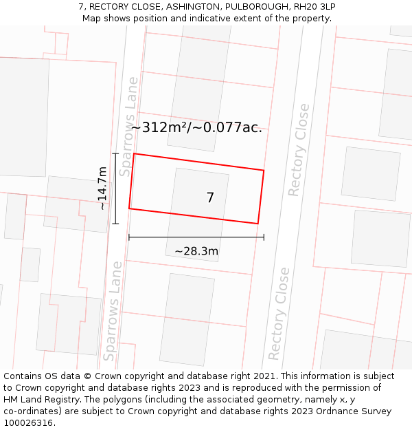 7, RECTORY CLOSE, ASHINGTON, PULBOROUGH, RH20 3LP: Plot and title map