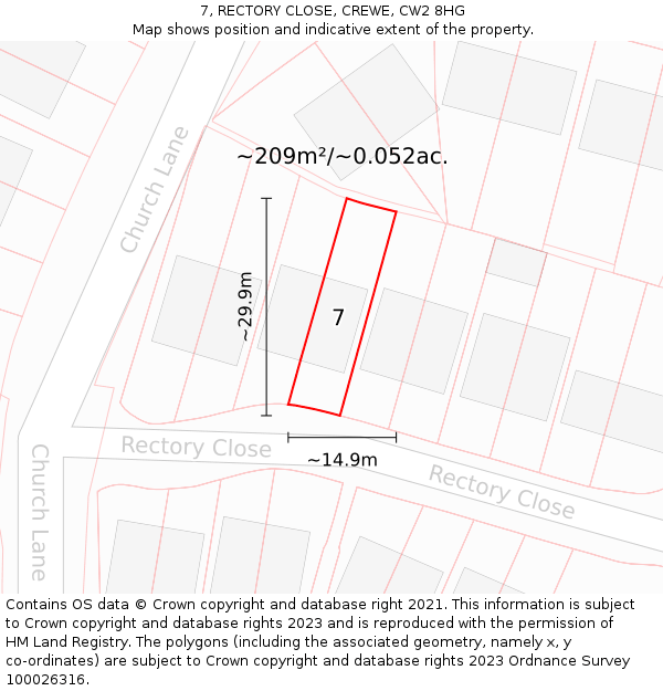 7, RECTORY CLOSE, CREWE, CW2 8HG: Plot and title map