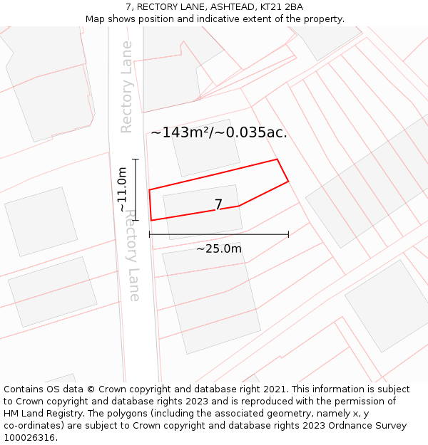 7, RECTORY LANE, ASHTEAD, KT21 2BA: Plot and title map