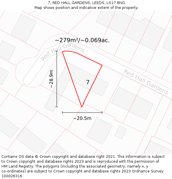 7, RED HALL GARDENS, LEEDS, LS17 8NG: Plot and title map