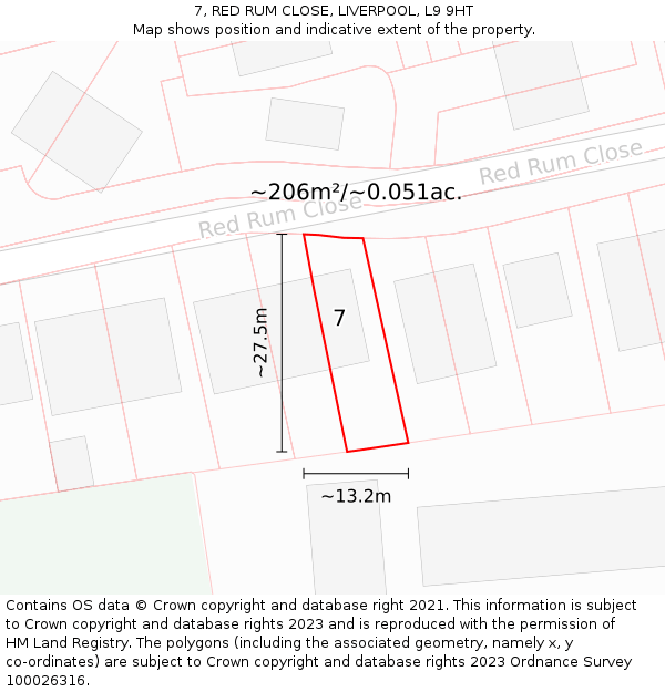 7, RED RUM CLOSE, LIVERPOOL, L9 9HT: Plot and title map