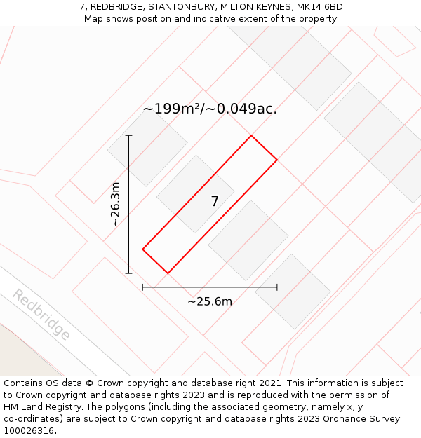 7, REDBRIDGE, STANTONBURY, MILTON KEYNES, MK14 6BD: Plot and title map