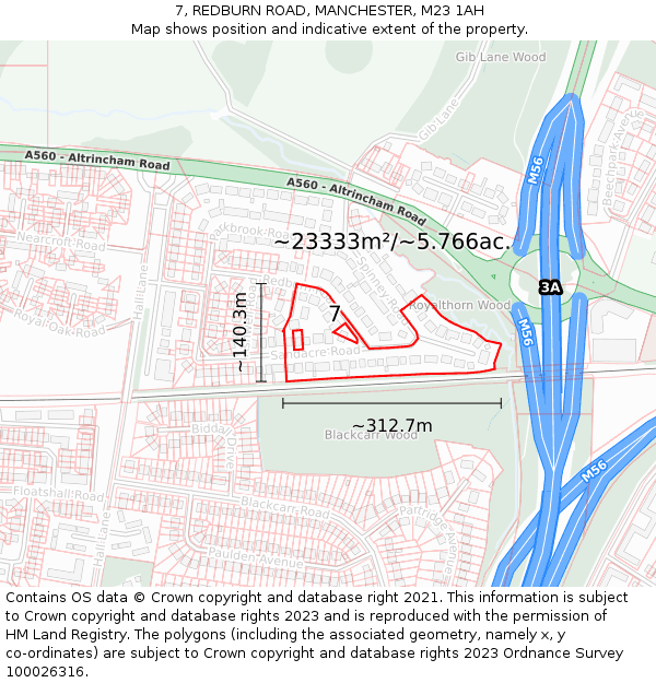7, REDBURN ROAD, MANCHESTER, M23 1AH: Plot and title map