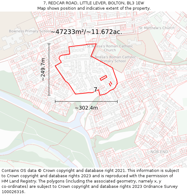 7, REDCAR ROAD, LITTLE LEVER, BOLTON, BL3 1EW: Plot and title map