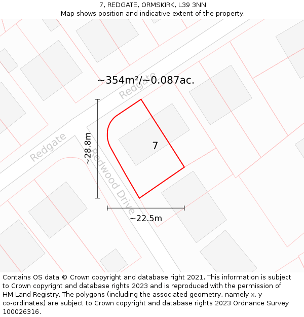 7, REDGATE, ORMSKIRK, L39 3NN: Plot and title map