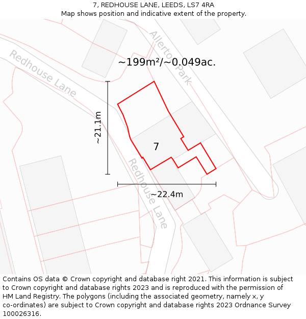 7, REDHOUSE LANE, LEEDS, LS7 4RA: Plot and title map