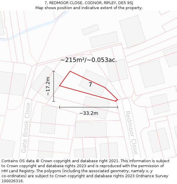7, REDMOOR CLOSE, CODNOR, RIPLEY, DE5 9SJ: Plot and title map