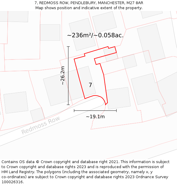 7, REDMOSS ROW, PENDLEBURY, MANCHESTER, M27 8AR: Plot and title map
