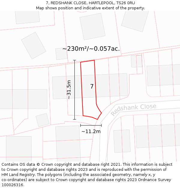 7, REDSHANK CLOSE, HARTLEPOOL, TS26 0RU: Plot and title map