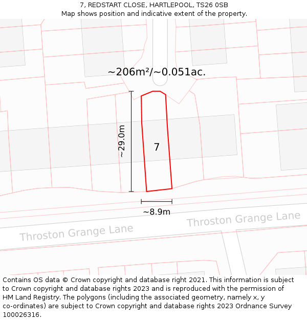 7, REDSTART CLOSE, HARTLEPOOL, TS26 0SB: Plot and title map