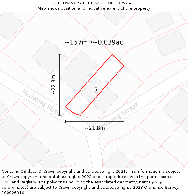 7, REDWING STREET, WINSFORD, CW7 4FF: Plot and title map